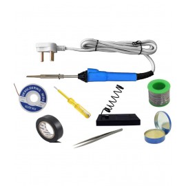 UKOIT (8 in 1) 25Watt Soldering Iron Kit =  Iron, Soldering Wire, Flux, Desoldering Wick, Stand, Tester, Tweezer, Tape