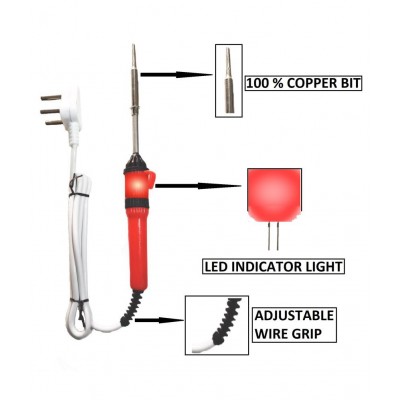 Ukoit (10 in 1) 25 Watt Soldering Iron Kit including Light Indicator Red Soldering Iron, Soldering Wire, Flux, D-Wick, Stand, Cutter, Tape, Tweezer, Pump and 2in1 Screwdriver