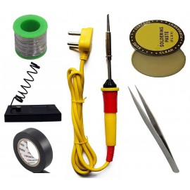 Ukoit (6 in 1) 25 Watt Soldering Iron Kit including Light Indicator Red Soldering Iron, Soldering Wire, Flux, Iron Stand, Tweezer and Tape