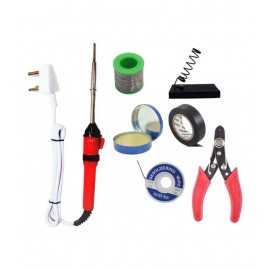 Ukoit (7 in 1) 25 Watt Soldering Iron Kit including Light Indicator Red Soldering Iron, Soldering Wire, Flux, D-Wick, Iron Stand, Cutter and Tape