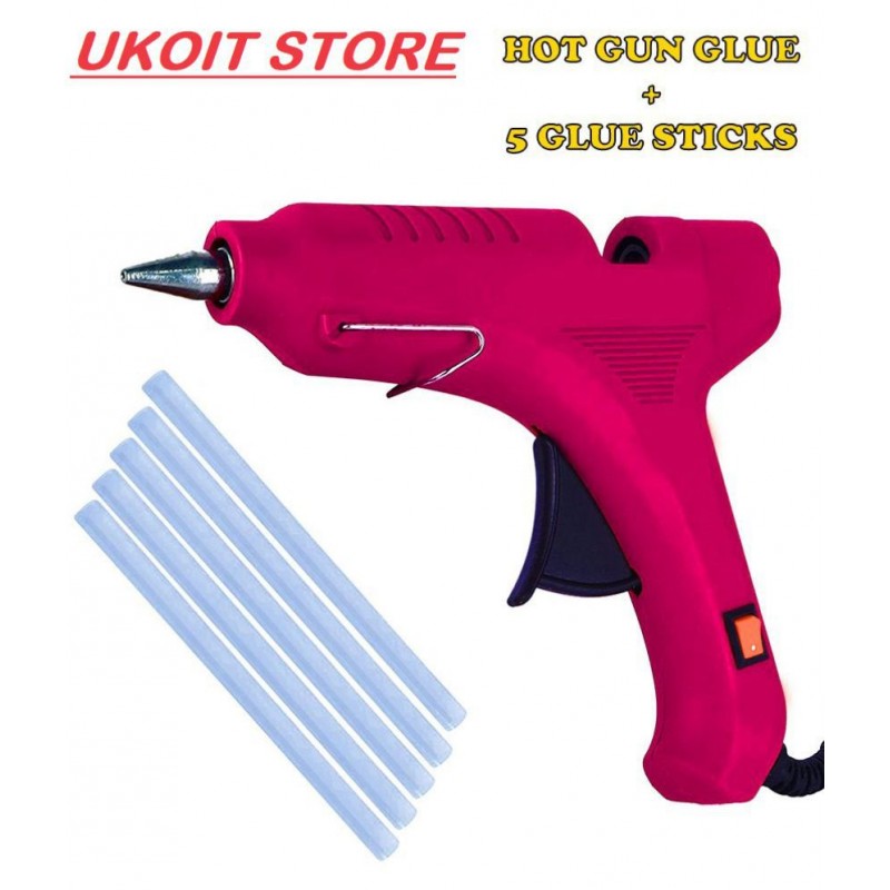 Ukoit Hot Melt Mini Glue Gun 40 watt With 5 Very Sticky Glue Sticks (Cherry)