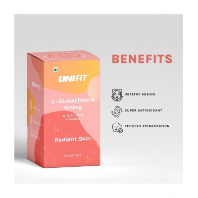 Unifit L Glutathione 500 mg with Biotin, Vitamin A, C & E for Glowing and Clear Skin tablets (30 Tablets)