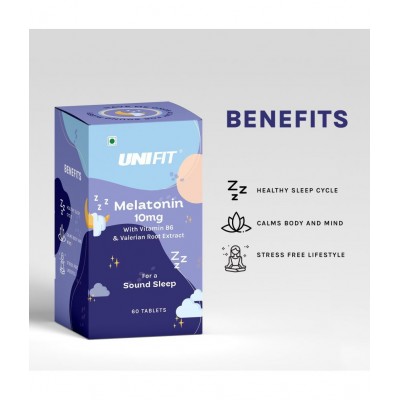 Unifit Melatonin 10 mg with Tagar 250mg Sleeping Aid Tablets For Men & Women for Better Sleep (60 Tablets)