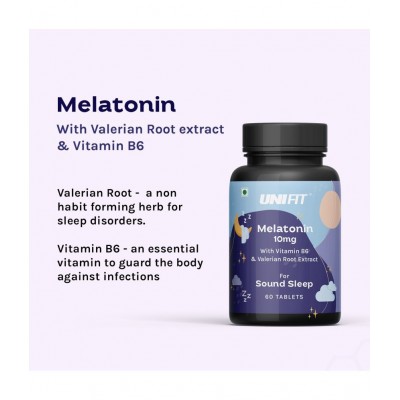 Unifit Melatonin 10 mg with Tagar 250mg Sleeping Aid Tablets For Men & Women for Better Sleep (60 Tablets)