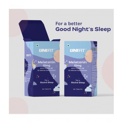 Unifit Melatonin 10 mg with Tagar 250mg Sleeping Aid Tablets For Men & Women for Better Sleep (60 Tablets)