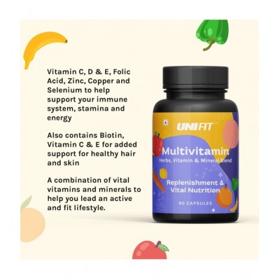 Unifit Omega 3 Fish Oil 1000mg Capsules and Multivitamin Capsules for Men and Women for Stamina, Immunity and healthy Heart (120 Capsules- Pack of 2)