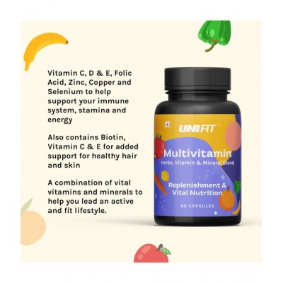 Unifit Plant Biotin Tablets & Multivitamin Capsules for Skin glow, Stamina and Immunity for Men & Women (120 Tablets Combo Pack)