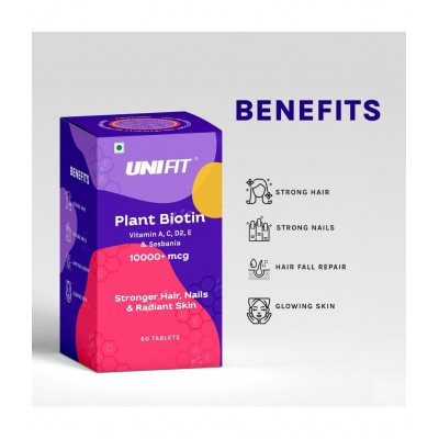 Unifit Plant Biotin Tablets & Omega 3 Fish Oil 1000mg Capsules for Skin glow, Healthy Heart for Men & Women (120 Tablets Combo Pack)