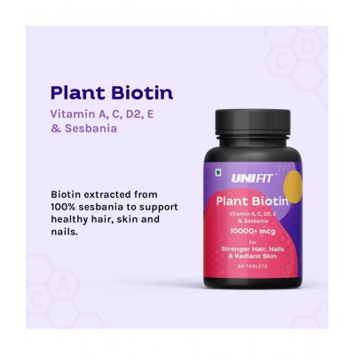 Unifit Plant Biotin Tablets & Omega 3 Fish Oil 1000mg Capsules for Skin glow, Healthy Heart for Men & Women (120 Tablets Combo Pack)