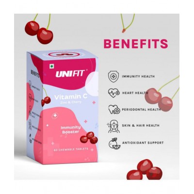 Unifit Vitamin C Orange & Cherry Flavor Chewable Tablets With Zinc for Immunity, Antioxidant and Skin care (120 Chewable Tablets - Pack of 2)
