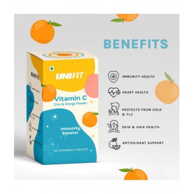 Unifit Vitamin C Orange & Cherry Flavor Chewable Tablets With Zinc for Immunity, Antioxidant and Skin care (120 Chewable Tablets - Pack of 2)