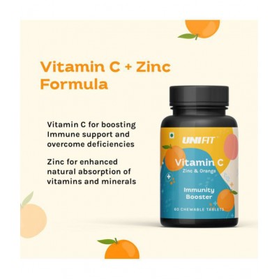 Unifit Vitamin C Orange & Cherry Flavor Chewable Tablets With Zinc for Immunity, Antioxidant and Skin care (120 Chewable Tablets - Pack of 2)
