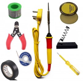 Unique-(8 in 1) High Quality 25W Soldering Kit including Soldering Iron, Soldering Wire(5m), Flux, Iron Stand, Cutter, Tester, D-Wick and Tape