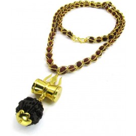 VASTUGHAR Shiv Shakti Kavach 5 Mukhi Rudraksha Mala With Shiv Trishul & Damru Brass Necklace Brass Brass Pendant Set