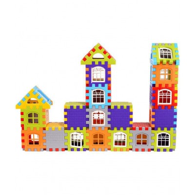 VBE 72 Pcs Mega Jumbo Happy Home House Building Blocks with Attractive Windows and Smooth Rounded Edges (72 Blocks) Multicolor