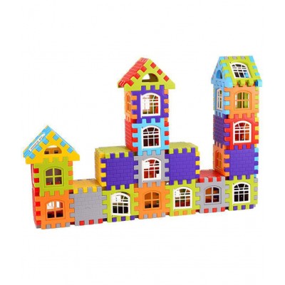 VBE 72 Pcs Mega Jumbo Happy Home House Building Blocks with Attractive Windows and Smooth Rounded Edges (72 Blocks) Multicolor