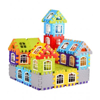 VBE 72 Pcs Mega Jumbo Happy Home House Building Blocks with Attractive Windows and Smooth Rounded Edges (72 Blocks) Multicolor