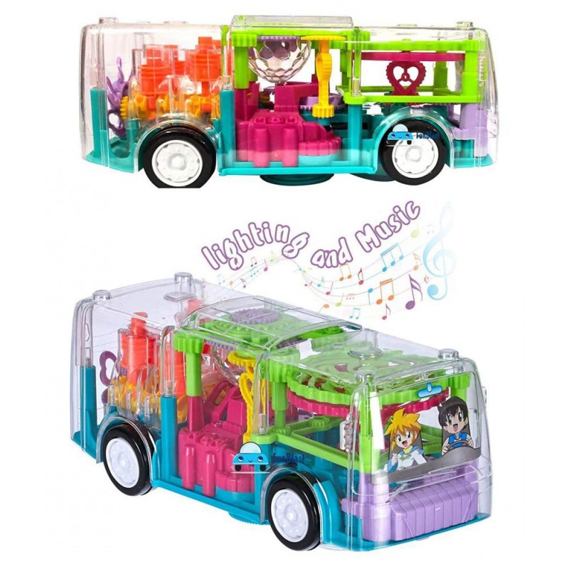 VBE Concept Musical Bus Toy for Kids, 3D Bus Toy with 360 Degree Rotation, Gear Transparent Bus Toy with Light &Sound Effects for Boys | Kids