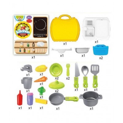 VBE Kitchen Set Toy for Kids Suitcase Cooking Kitchen Set Toy for Children Role Play Toy for Girls 26 PCs