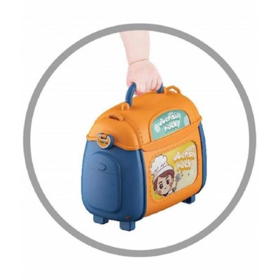 VBE3 in 1 Multi Function Pretend Mobile Kitchen Playset to Play Little Chef's Kitchen Set with Portable Suitcase Design | Kitchen Set for Girls - 31Pcs (Blue Mobile KITCHENSET)