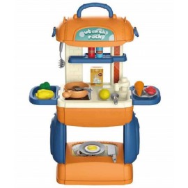 VBE3 in 1 Multi Function Pretend Mobile Kitchen Playset to Play Little Chef's Kitchen Set with Portable Suitcase Design | Kitchen Set for Girls - 31Pcs (Blue Mobile KITCHENSET)
