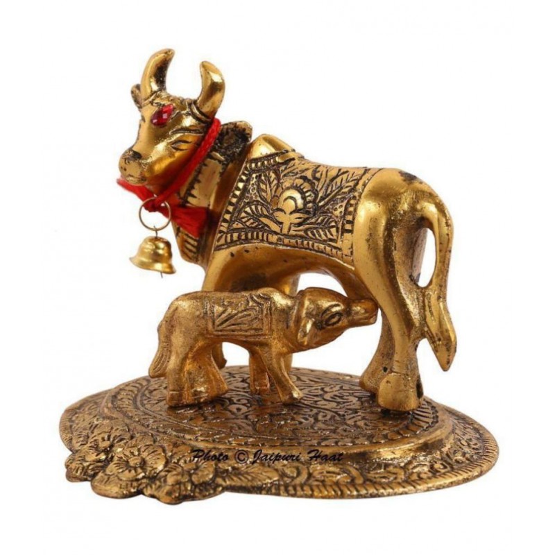 VEDA BRASS KAMDHENU COW IDOL GOLD FINISH