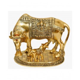 VEDA GOLDEN BRASS KAMDHENU COW WITH CALF