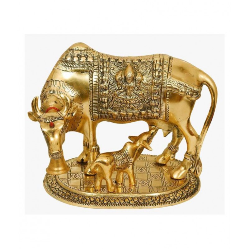 VEDA GOLDEN BRASS KAMDHENU COW WITH CALF