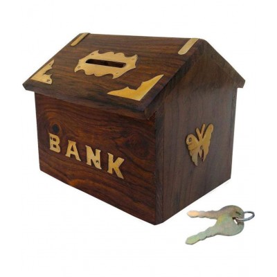 VEDO - Wood Brown Piggy Bank ( Pack of 1 )