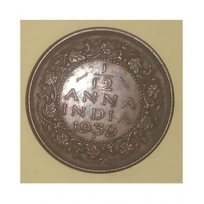 VERY RARE & CUTE COLLECTIBLE: BRITISH INDIA RARE YEAR *1939* GEORGE VI ( 1/12 ANNA COIN,) IN BRILLIANT GOOD CONDITION