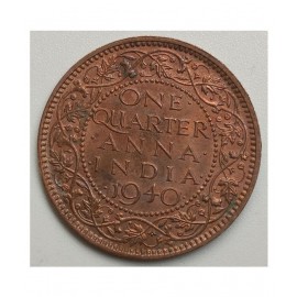 VERY RARE & CUTE COLLECTIBLE: NUMISMATIC YEAR OF IMPORTANCE *1940* GEORGE VI KING EMPEROR QUARTER ANNA COIN, IN VERY FINE CONDITION