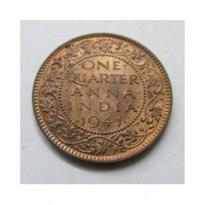 VERY RARE & CUTE COLLECTIBLE: NUMISMATIC YEAR OF IMPORTANCE *1941* GEORGE VI KING EMPEROR QUARTER ANNA COIN, IN IMPRESSIVE CONDITION
