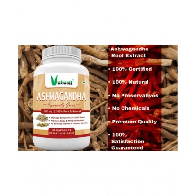 VUBASIL Ashwagandha for Immunity Booster, Diabetes and Stress 120 Capsule 800 mg