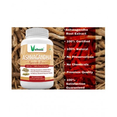 VUBASIL Pure Ashwagandha (180Caps) Anxiety Relief Stress Support for Immunity Boosters 800 mg Minerals Capsule VUBASIL Pure Ashwagandha (180Caps) Anxiety Relief Stress Support for Immunity Boosters 800 mg Minerals Capsule