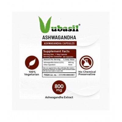 VUBASIL Pure Ashwagandha (180Caps) Anxiety Relief Stress Support for Immunity Boosters 800 mg Minerals Capsule VUBASIL Pure Ashwagandha (180Caps) Anxiety Relief Stress Support for Immunity Boosters 800 mg Minerals Capsule