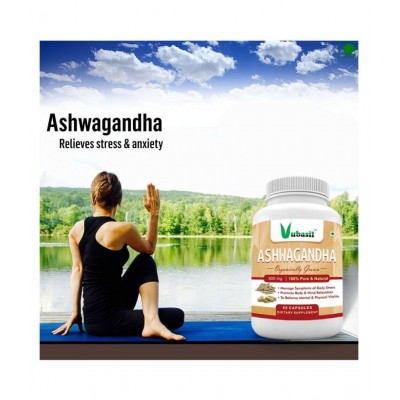 VUBASIL Pure Ashwagandha (60 Caps) Anxiety Relief Stress Support Mood Enhancer 800 mg Minerals Capsule
