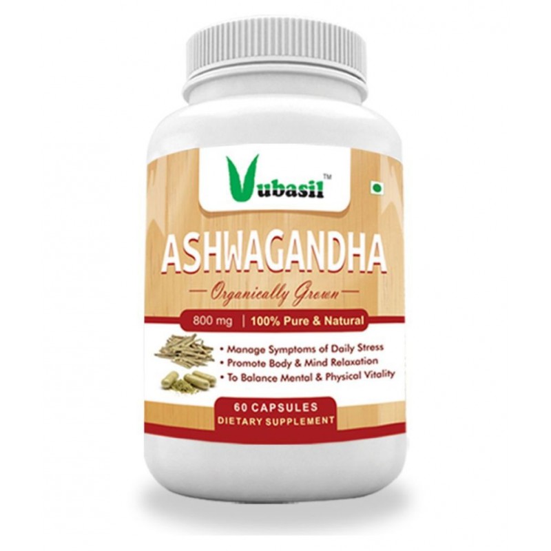 VUBASIL Pure Ashwagandha (60 Caps) Anxiety Relief Stress Support Mood Enhancer 800 mg Minerals Capsule