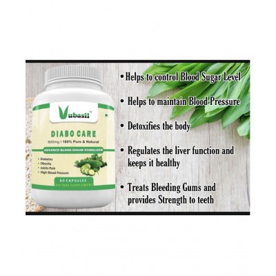 VUBASIL Pure Herbal Diabocare (180 Capsules) Diabetes Care Reduces Joint Pains Fights Diabetes Controls Obesity & Sugar Manages Blood Pressure Boosts Immunity 800 mg Multivitamins Capsule