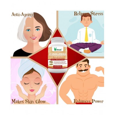 VUBASIL Pure Organic Ashwagandha (120 Capsules) for Anxiety Relief Stress Support Mood Enhancer Natural Supplement Fights Diabetes Boosts Immunity & Strength 800 mg Multivitamins Capsule