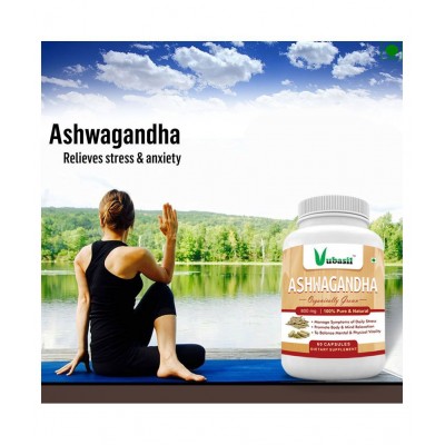 VUBASIL Pure Organic Ashwagandha (240 Capsules) for Anxiety Relief Stress Support Natural Supplement Fights Diabetes Boosts Immunity & Strength 800 mg  Capsule