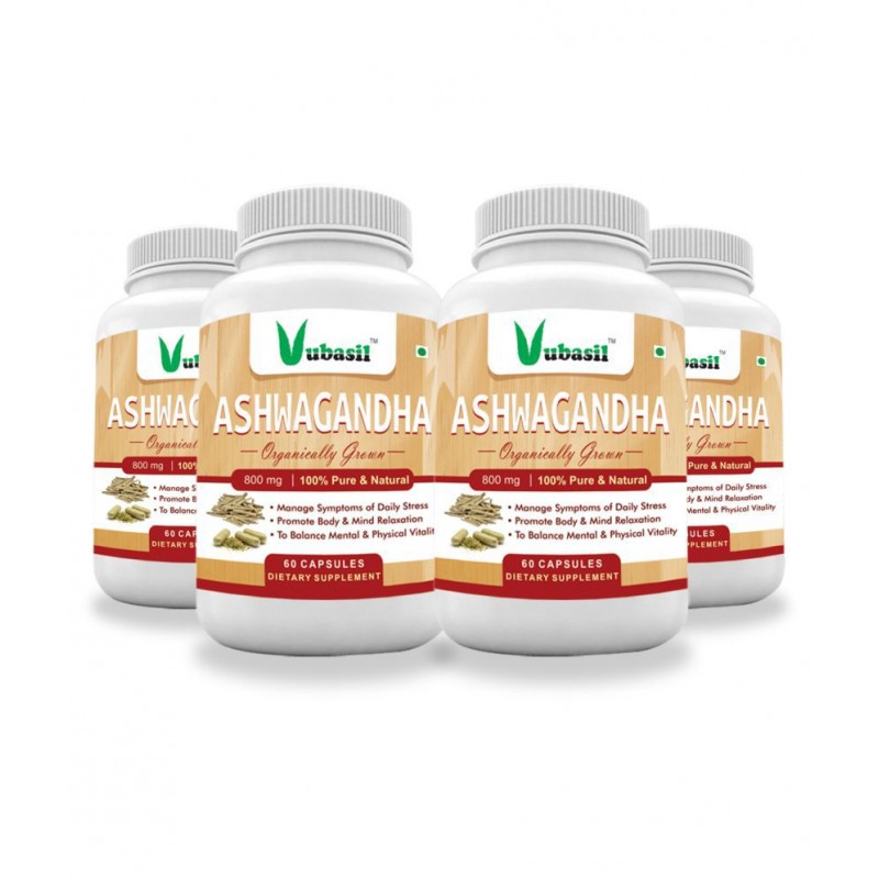 VUBASIL Pure Organic Ashwagandha (240 Capsules) for Anxiety Relief Stress Support Natural Supplement Fights Diabetes Boosts Immunity & Strength 800 mg  Capsule