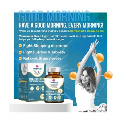Vaamveda Melatonin Sleeping Tablets Deep Good Sleep Aid Capsules Supplements 60 no.s Multivitamins Tablets