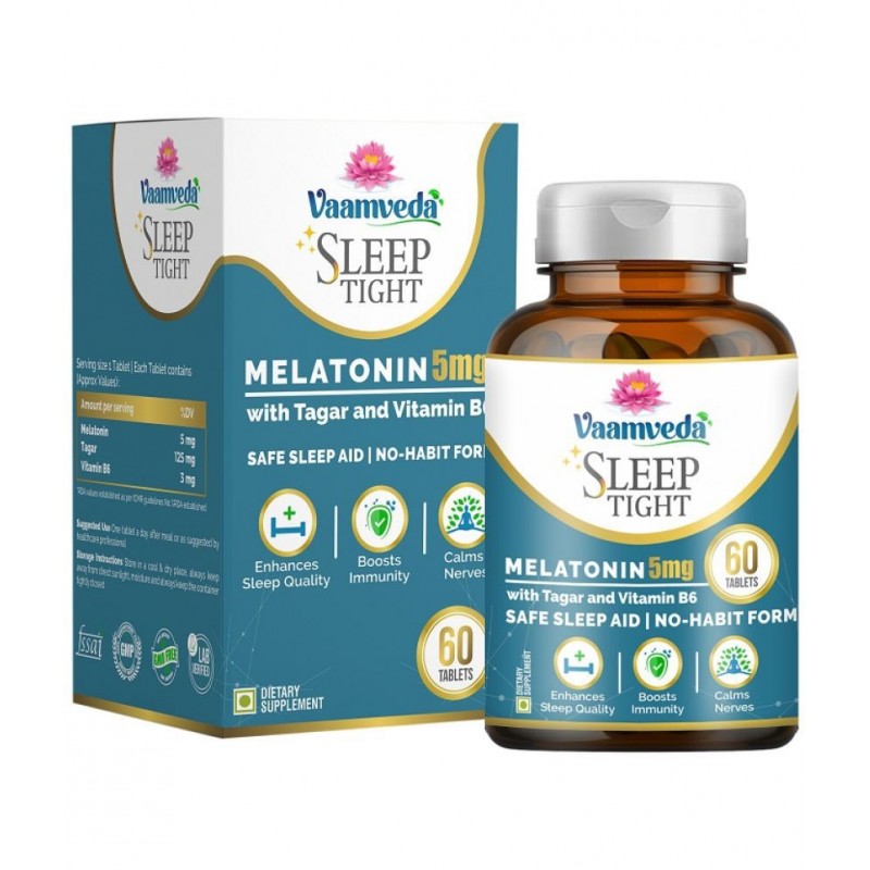 Vaamveda Melatonin Sleeping Tablets Deep Good Sleep Aid Capsules Supplements 60 no.s Multivitamins Tablets
