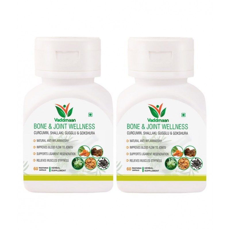 Vaddmaan Bone & Joint Wellness - 60 Capsules, Pack Of 2 | Curcumin| Shallaki | Gugglu | Gokshura | Ginger