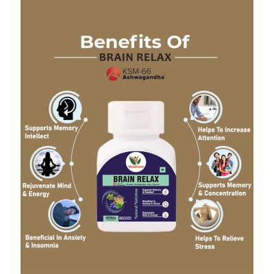 Vaddmaan Brain Relax - 60 Capsules| Brahmi | Shankhpushpi | KSM-66 Ashwagandha | Giloy | Mind Rejuvenation | Cognitive Wellness Vaddmaan Brain Relax - 60 Capsules| Brahmi | Shankhpushpi | KSM-66 Ashwagandha | Giloy | Mind Rejuvenation | Cognitive Wellness