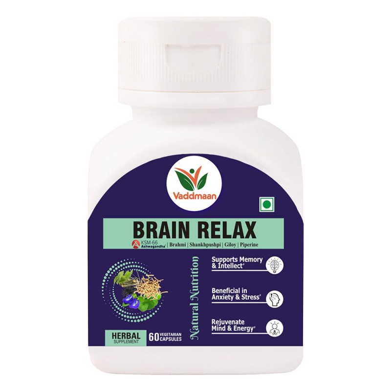 Vaddmaan Brain Relax - 60 Capsules| Brahmi | Shankhpushpi | KSM-66 Ashwagandha | Giloy | Mind Rejuvenation | Cognitive Wellness