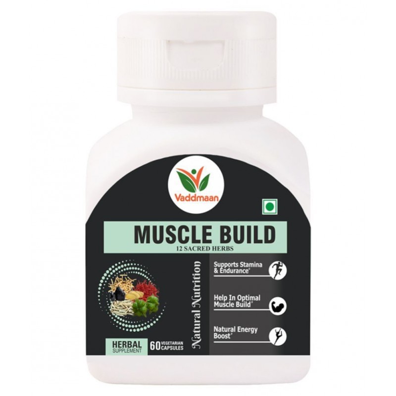 Vaddmaan MUSCLE BUILD - 12 Ayurvedic Herbs for Muscle Gain, Recovery, Mass and Improved Athletic body performance | 60 Capsules (Pack 1) Vaddmaan MUSCLE BUILD - 12 Ayurvedic Herbs for Muscle Gain, Recovery, Mass and Improved Athletic body performance | 60 Capsules (Pack 1)