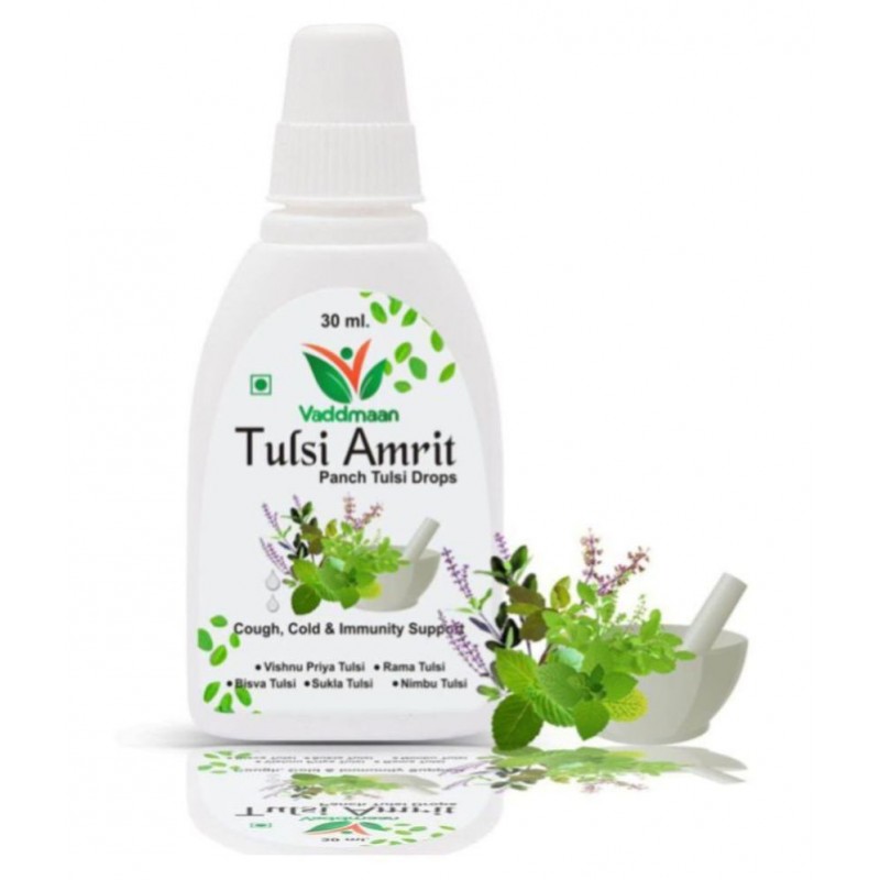Vaddmaan Tulsi Amrit - 1 x 30 ml - Panch Tulsi Ark Drops - Pure Organic Concentrated Extract of 5 Rare Tulsi for Natural Immunity Boosting & Cough and Cold Relief