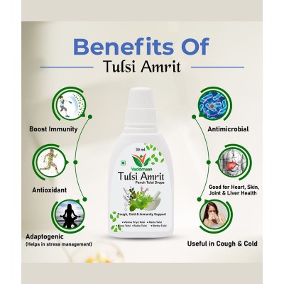 Vaddmaan Tulsi Amrit - 2 x 30 ml - Panch Tulsi Ark Drops - Pure Organic Concentrated Extract of 5 Rare Tulsi for Natural Immunity Boosting & Cough and Cold Relief