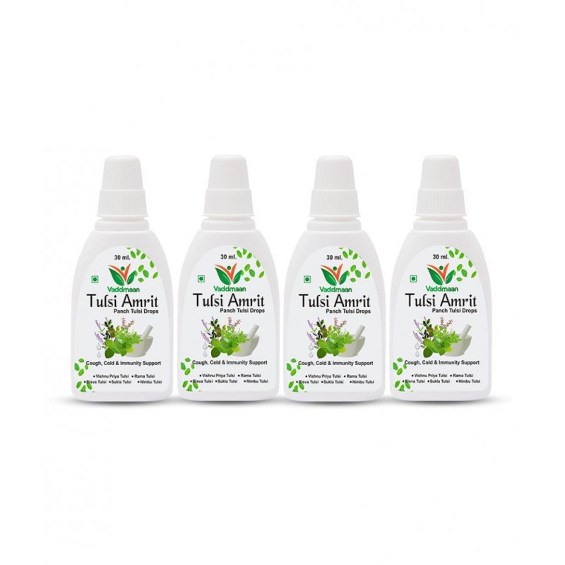 Vaddmaan Tulsi Amrit - 4 x 30 ml - Panch Tulsi Ark Drops - Pure Organic Concentrated Extract of 5 Rare Tulsi for Natural Immunity Boosting & Cough and Cold Relief